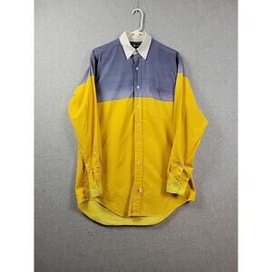 Vtg Ralph Lauren 100% Cotton Yellow Blue 90's Gradation Button Up Shirt Mens Med